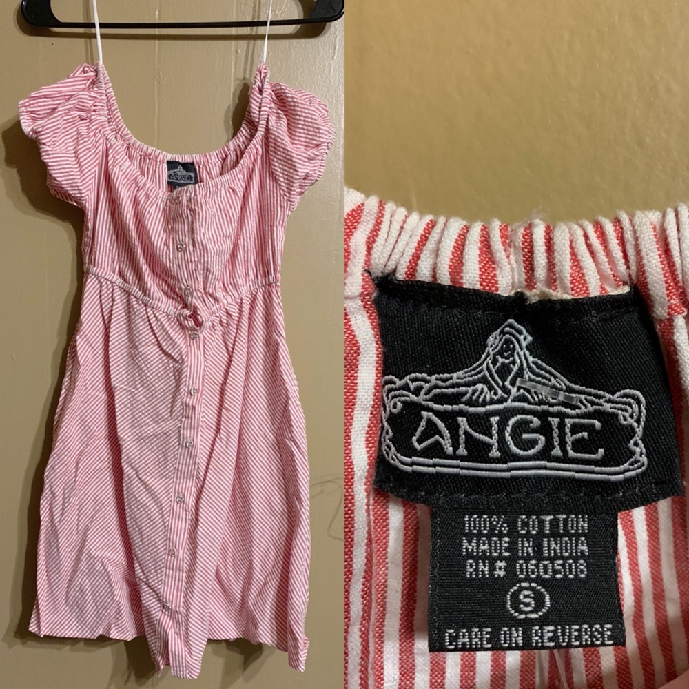 Pink and white off the shoulder dress